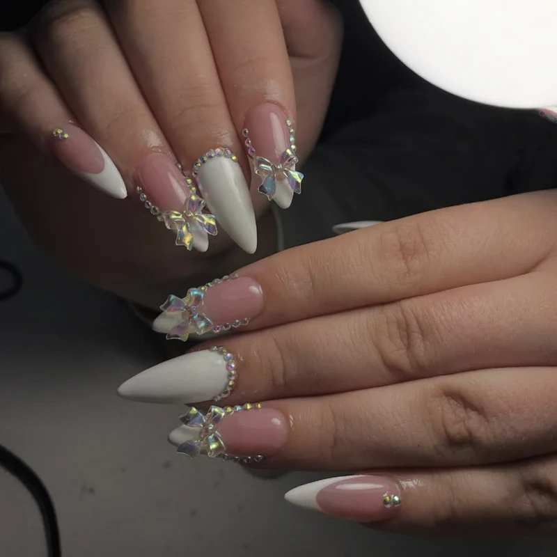 Elegant Stiletto Nail Art Set with Gem Accents Stornfield