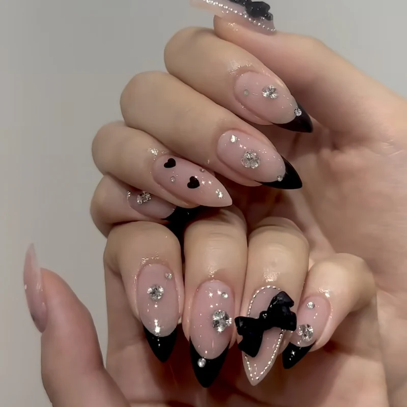 Elegant Stiletto Nail Art Extensions with Rhinestone Accents Stornfield