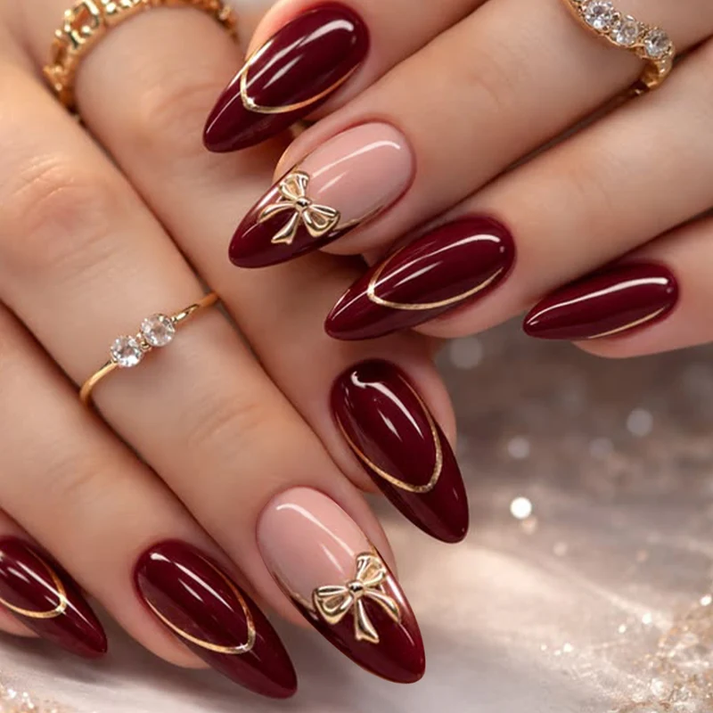 Elegant Stiletto Nail Art Extensions with Gold Accents Stornfield