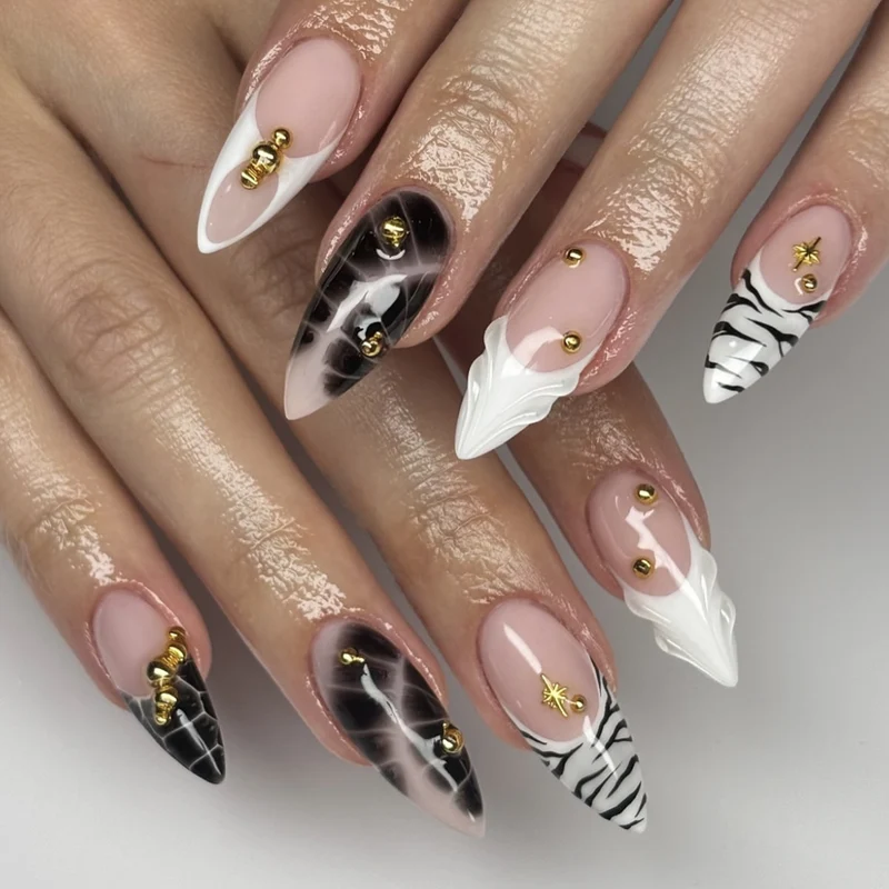 Elegant Stiletto Nail Art Extensions with Geometric Design Stornfield