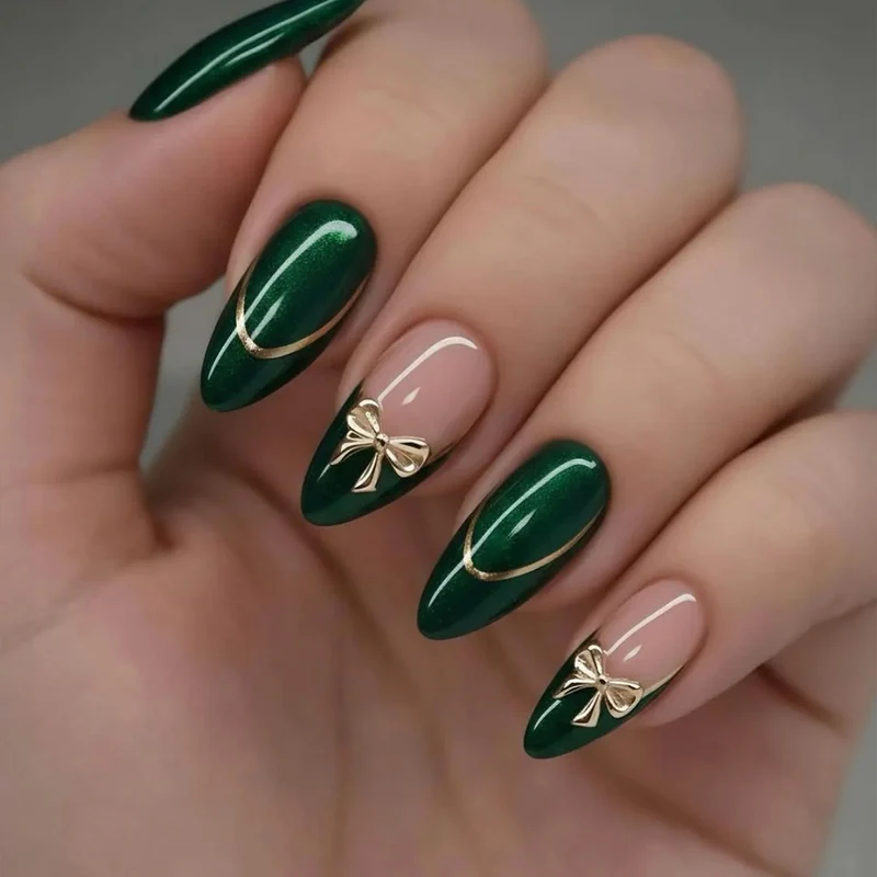 Elegant Stiletto Gel Nail Art Extensions with Decorative Bows Stornfield