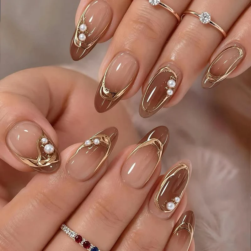 Elegant Pearl-Accent Stiletto Nail Art Extensions Stornfield