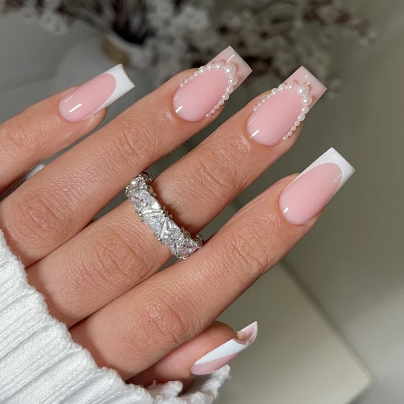 Elegant Pearl-Accent Acrylic Nail Art Set Stornfield
