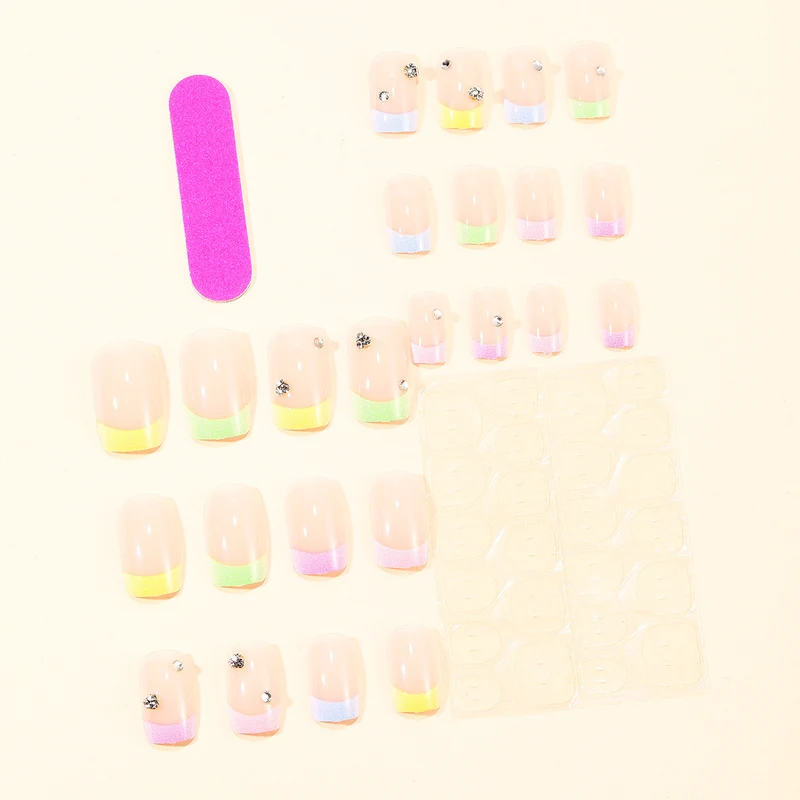 Elegant Pastel Gradient Nail Art Extensions with Rhinestone Accents Stornfield