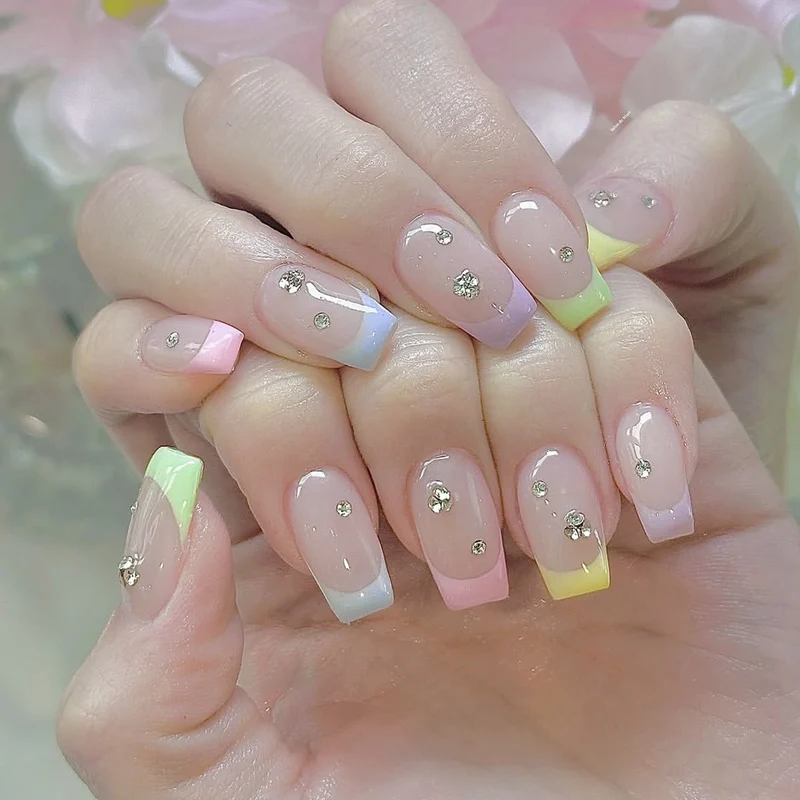 Elegant Pastel Gradient Nail Art Extensions with Rhinestone Accents Stornfield