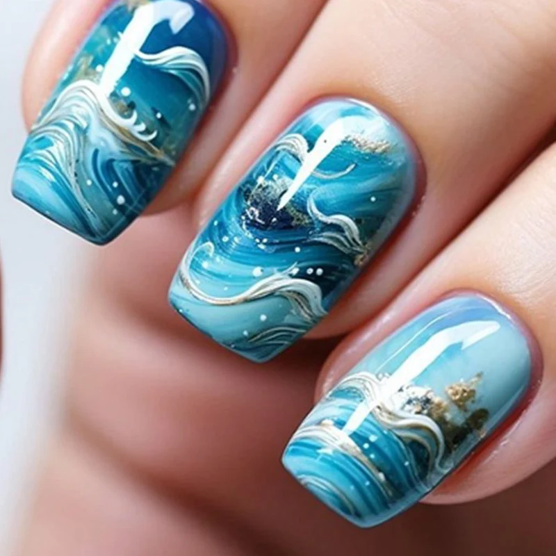 Elegant Ocean Wave Nail Art Extensions Stornfield