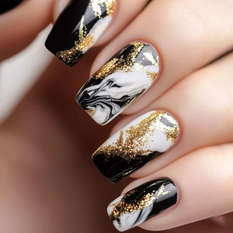 Elegant Marble-Effect Nail Art Extensions Stornfield