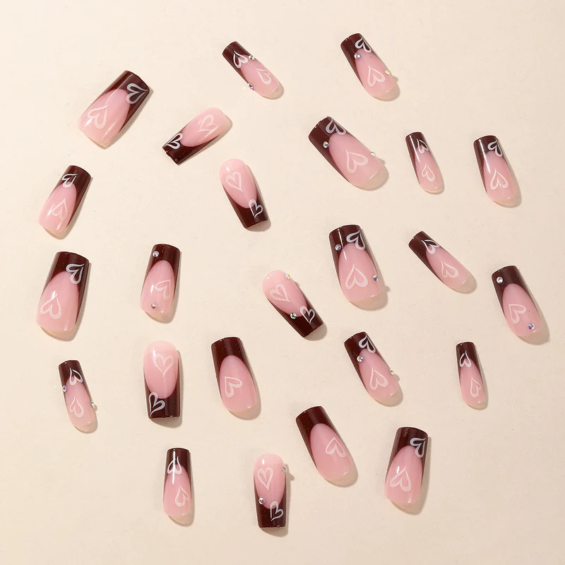 Elegant Long Acrylic Nail Art Extensions with Heart Design Stornfield