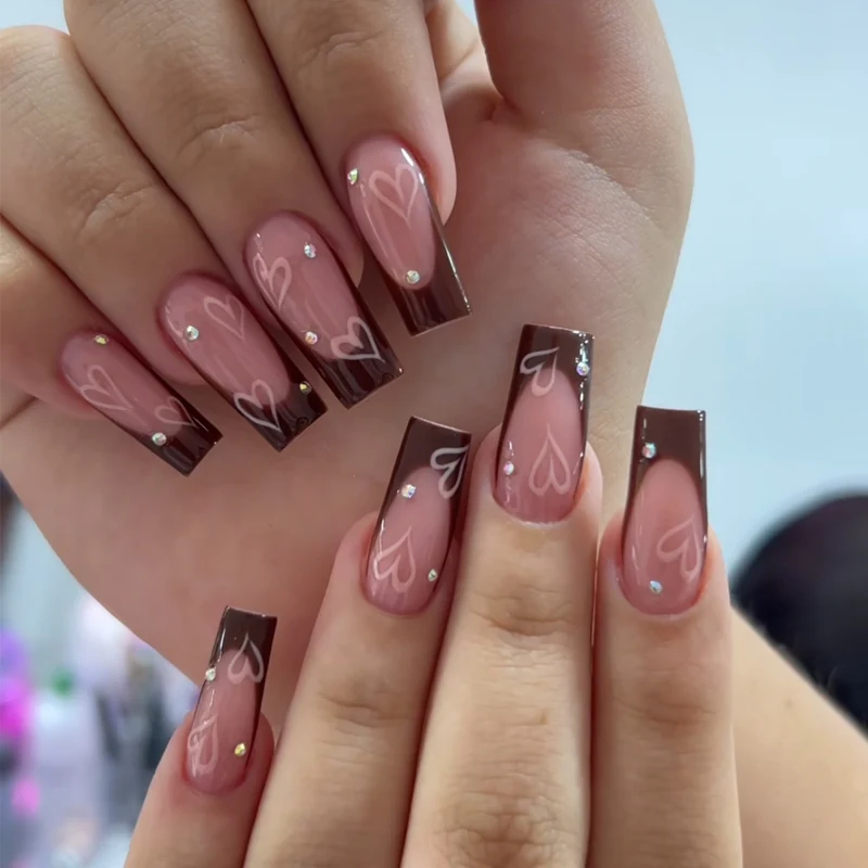 Elegant Long Acrylic Nail Art Extensions with Heart Design Stornfield