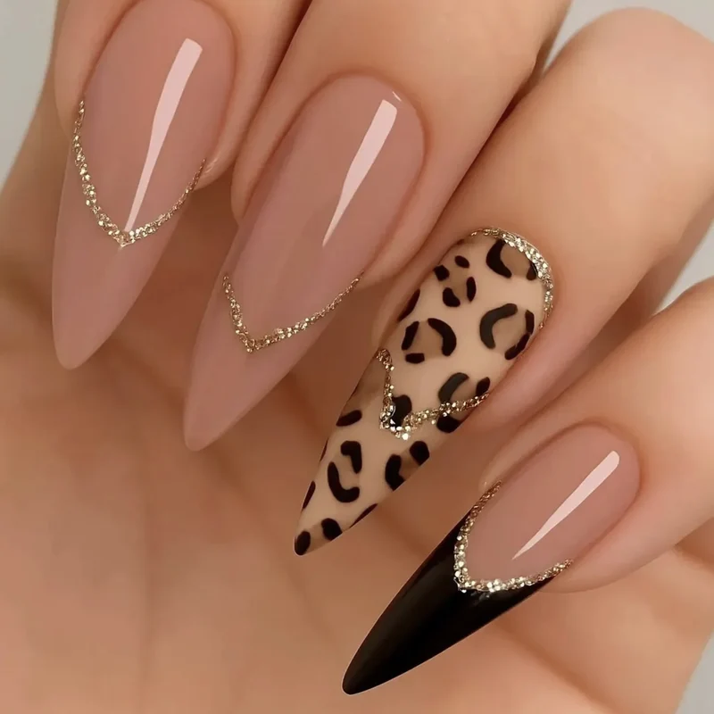 Elegant Leopard Print Stiletto Nail Art Extensions Stornfield