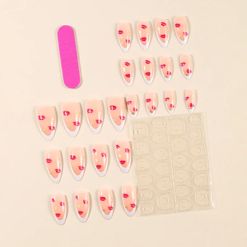 Elegant Kiss Print French Tip Nail Art Extensions Stornfield