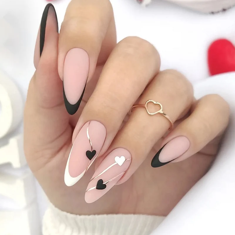 Elegant Heart-Themed Acrylic Nail Art Extensions Stornfield