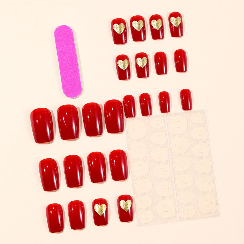 Elegant Heart-Accented Press-On Nail Set Stornfield