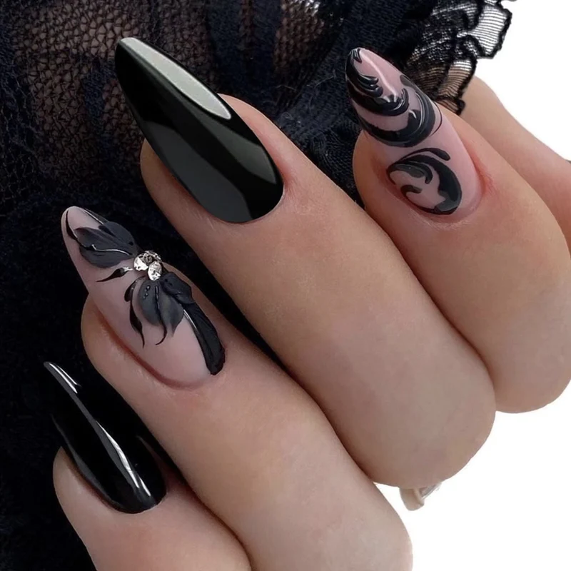 Elegant Gothic Stiletto Nail Art Extensions Stornfield