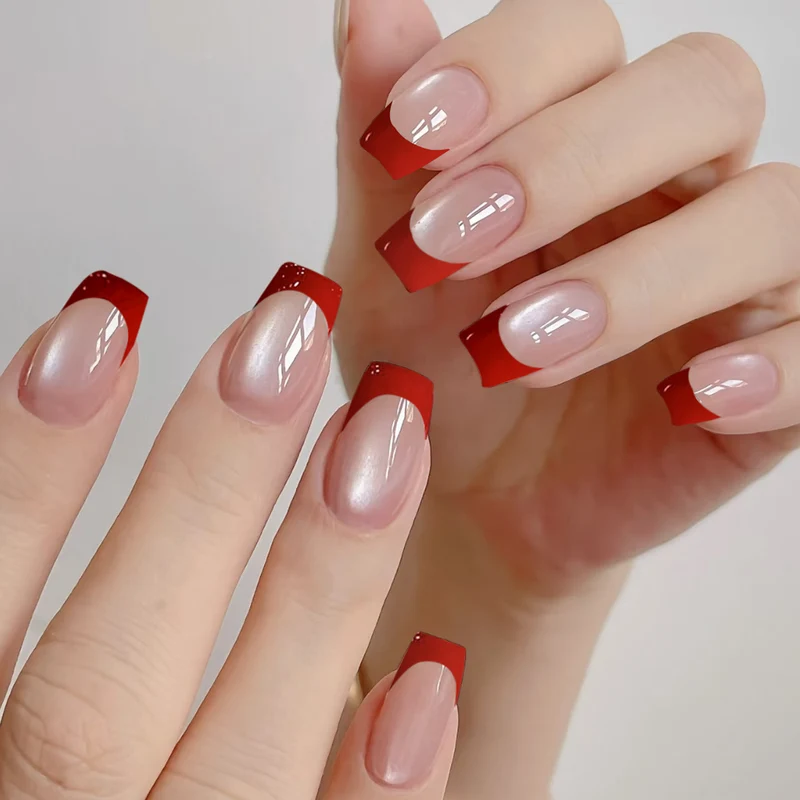 Elegant Glossy French Tip Nail Art Extensions Stornfield