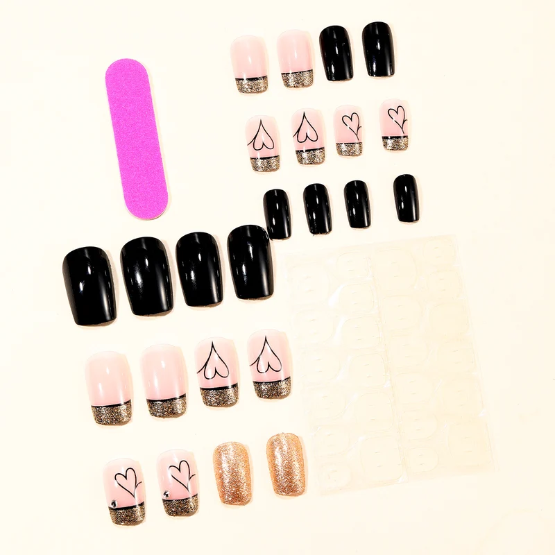 Elegant Glitter Heart Accent Nail Art Extensions Stornfield