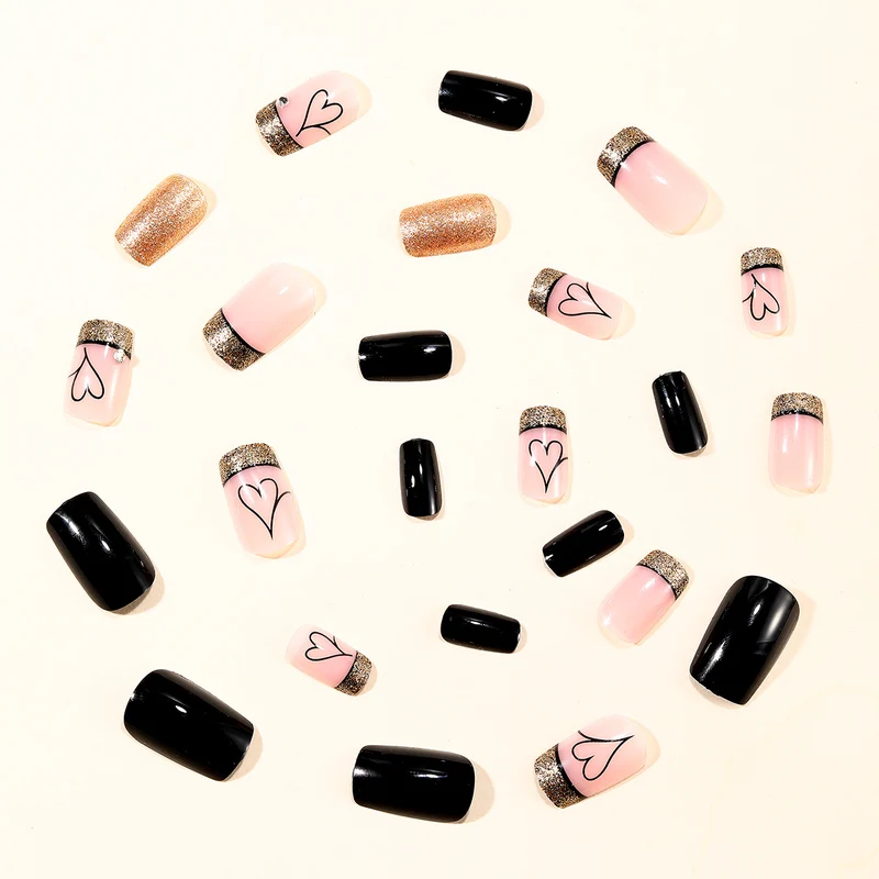 Elegant Glitter Heart Accent Nail Art Extensions Stornfield