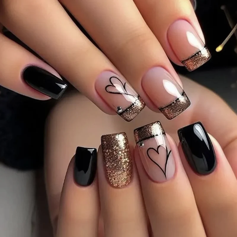 Elegant Glitter Heart Accent Nail Art Extensions Stornfield