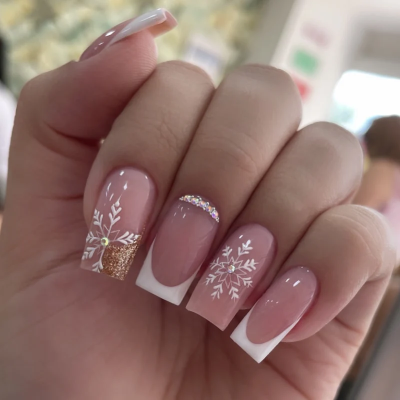 Elegant French Tip Winter Nail Art Extensions Stornfield