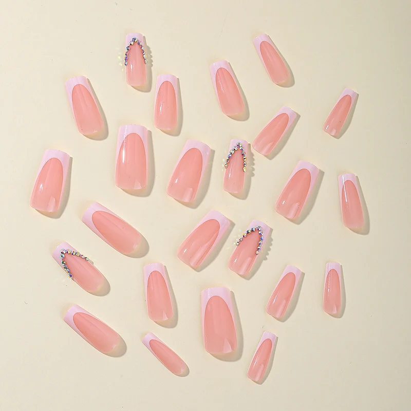 Elegant French Tip Acrylic Nail Extensions with Rhinestone Accents Stornfield
