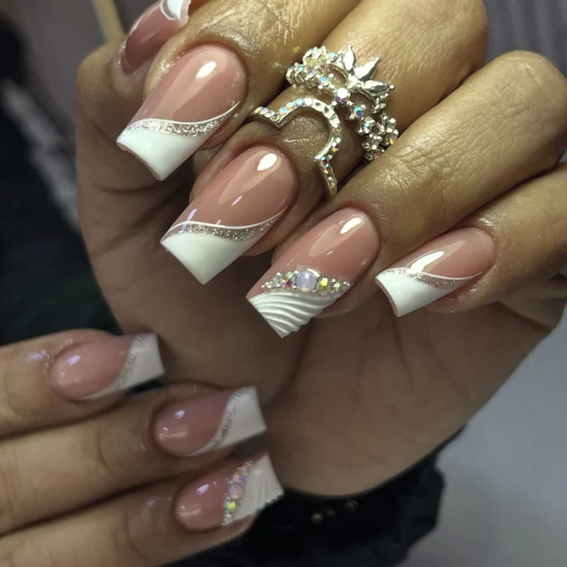 Elegant French Tip Acrylic Nail Enhancements Stornfield