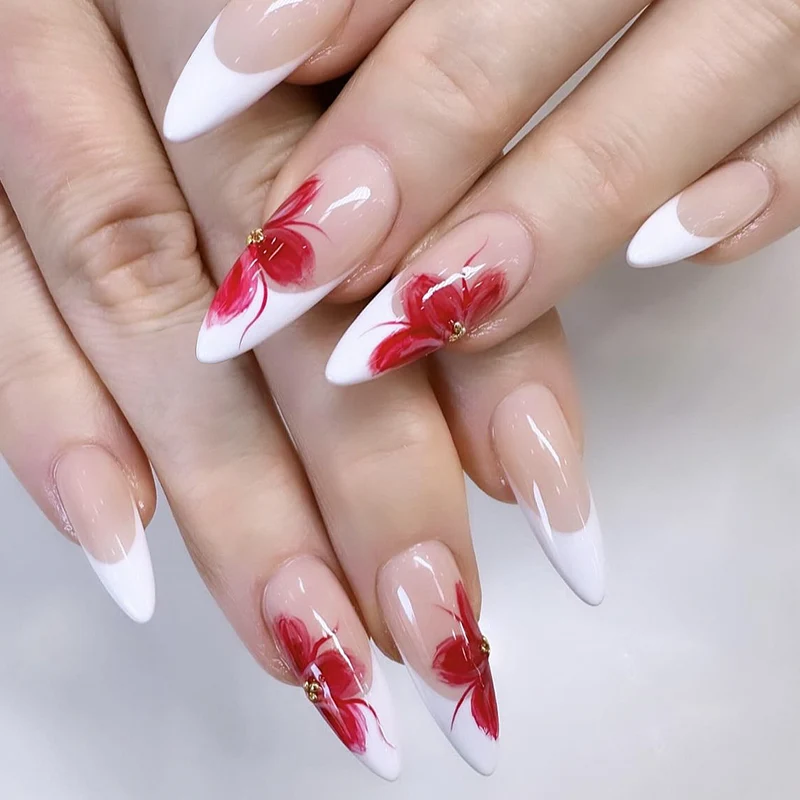 Elegant Floral Stiletto Nail Extensions Stornfield