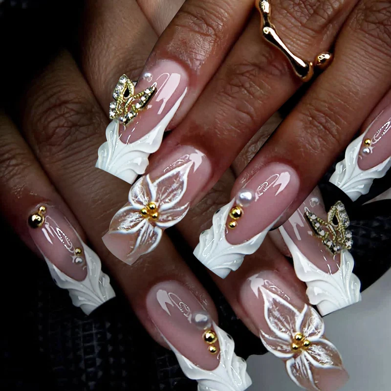 Elegant Floral Nail Art Extensions Stornfield