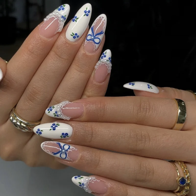 Elegant Floral Lace Tip Nail Art Extensions Stornfield