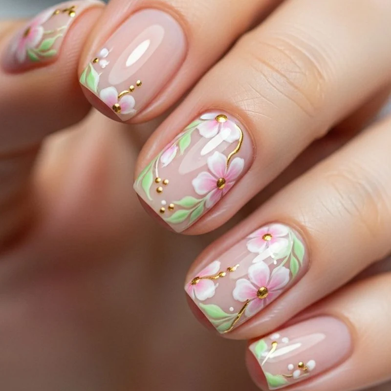 Elegant Floral Hand-Painted Nail Art Stornfield