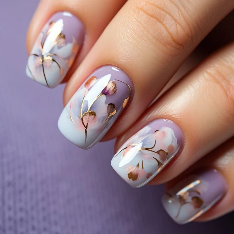 Elegant Floral Gel Nail Art Extensions Stornfield