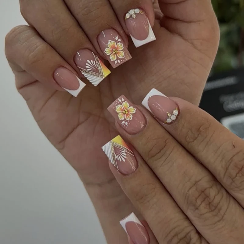 Elegant Floral French Tip Nail Art Stornfield