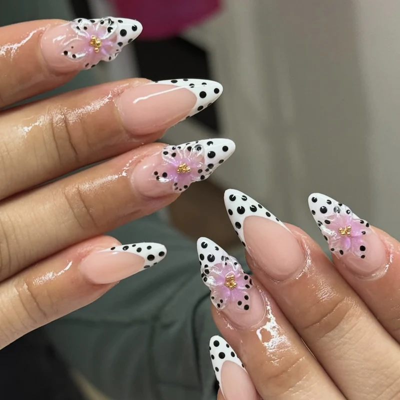 Elegant Floral Design Stiletto Nail Art Extensions Stornfield