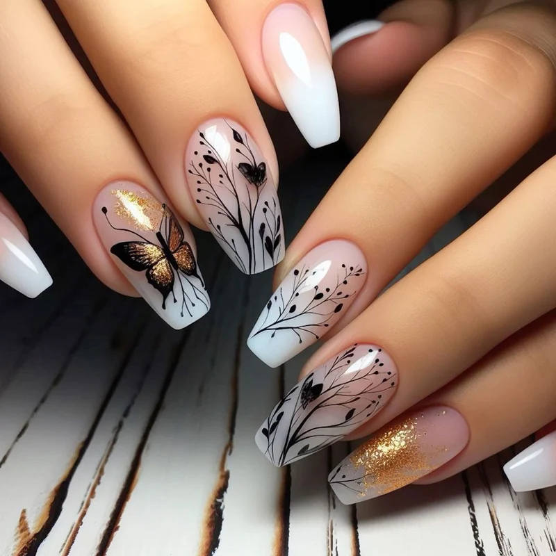 Elegant Floral Butterfly Nail Art Extensions Stornfield