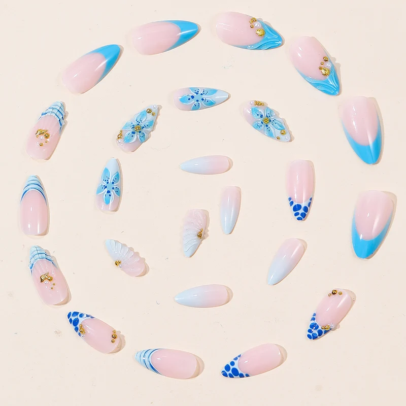 Elegant Floral Art Acrylic Nail Extensions Stornfield