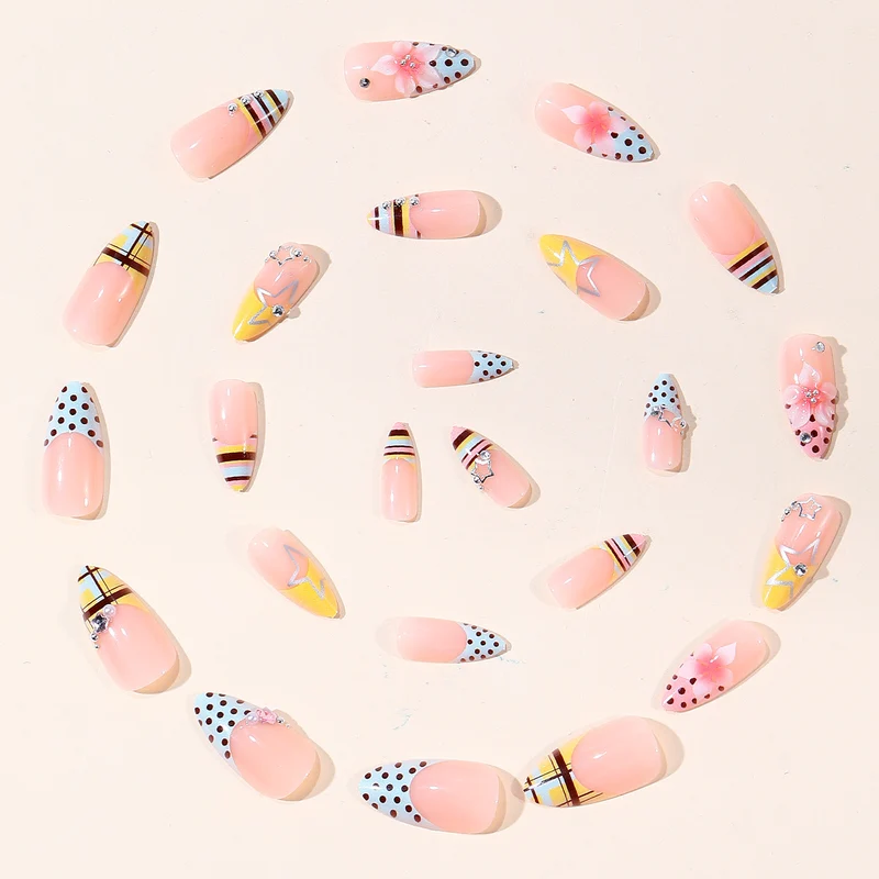 Elegant Floral and Geometric 3D Nail Art Extensions Stornfield