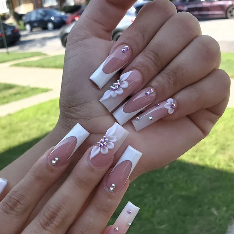 Elegant Floral Acrylic Nail Extensions Stornfield