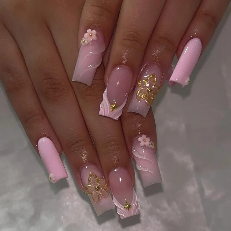 Elegant Floral Acrylic Nail Art Extensions Stornfield