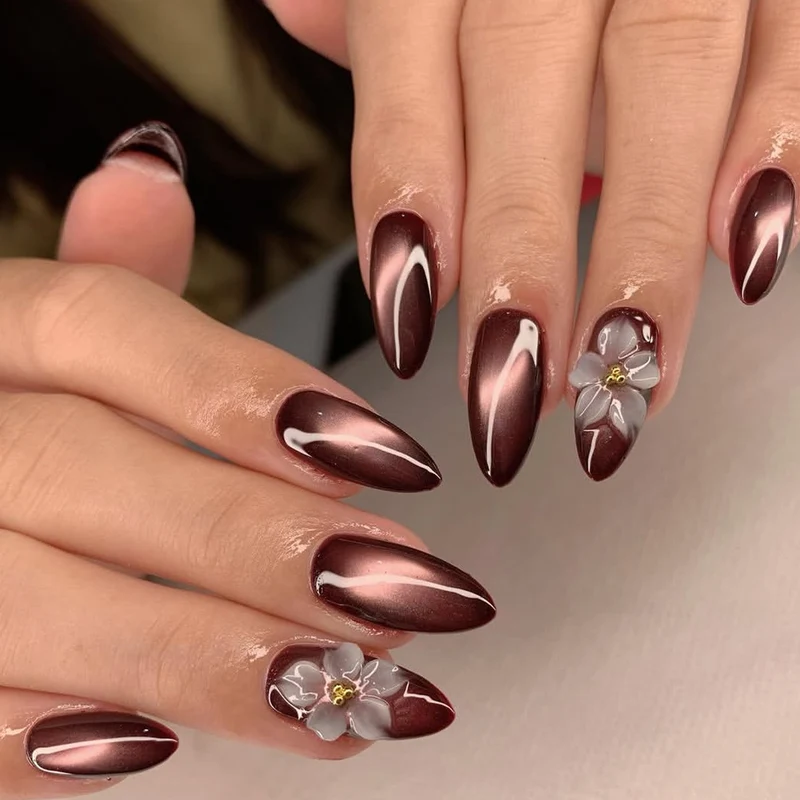 Elegant Floral Accented Nail Art Extensions Stornfield