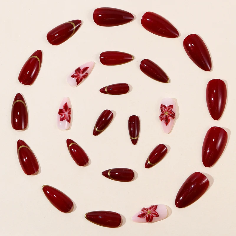 Elegant Floral Accent Stiletto Nail Art Extensions Stornfield