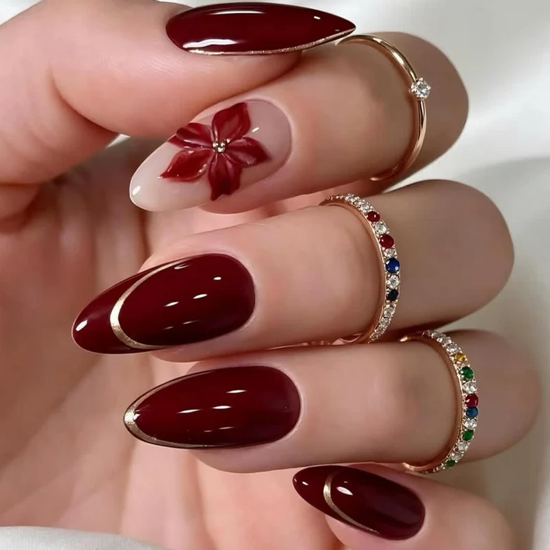 Elegant Floral Accent Stiletto Nail Art Extensions Stornfield