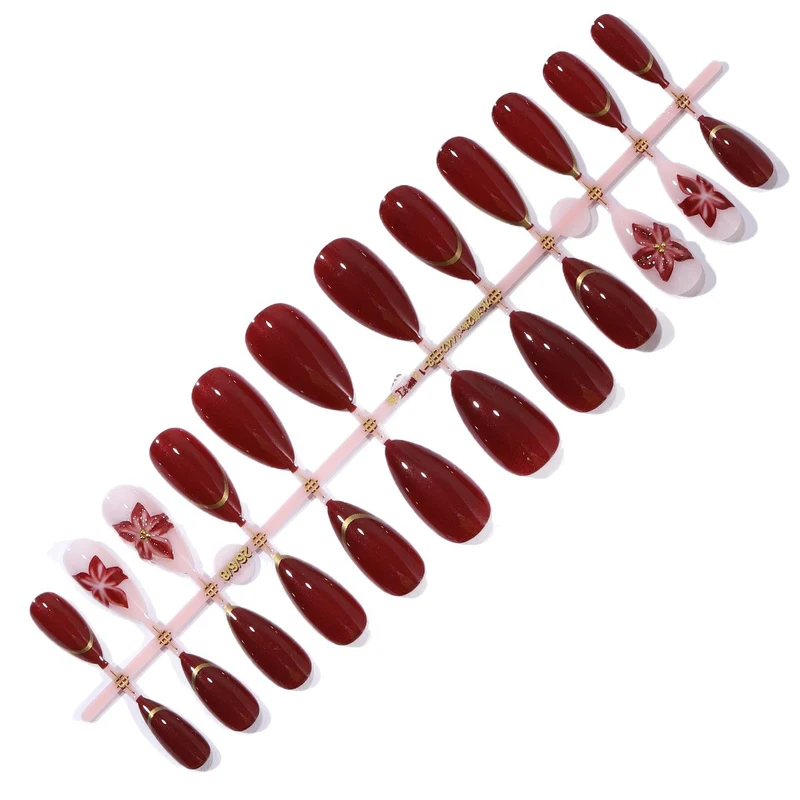 Elegant Floral Accent Stiletto Nail Art Extensions Stornfield