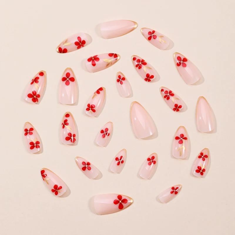 Elegant Floral Accent Stiletto Nail Art Extensions Stornfield 1789713324