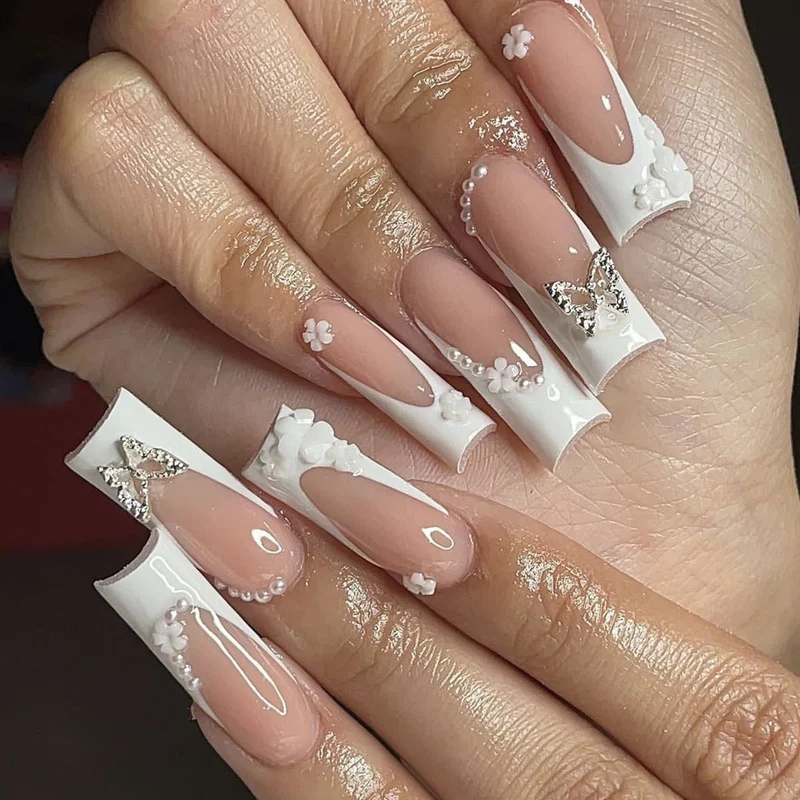 Elegant Floral Accent Acrylic Nail Art Extensions Stornfield