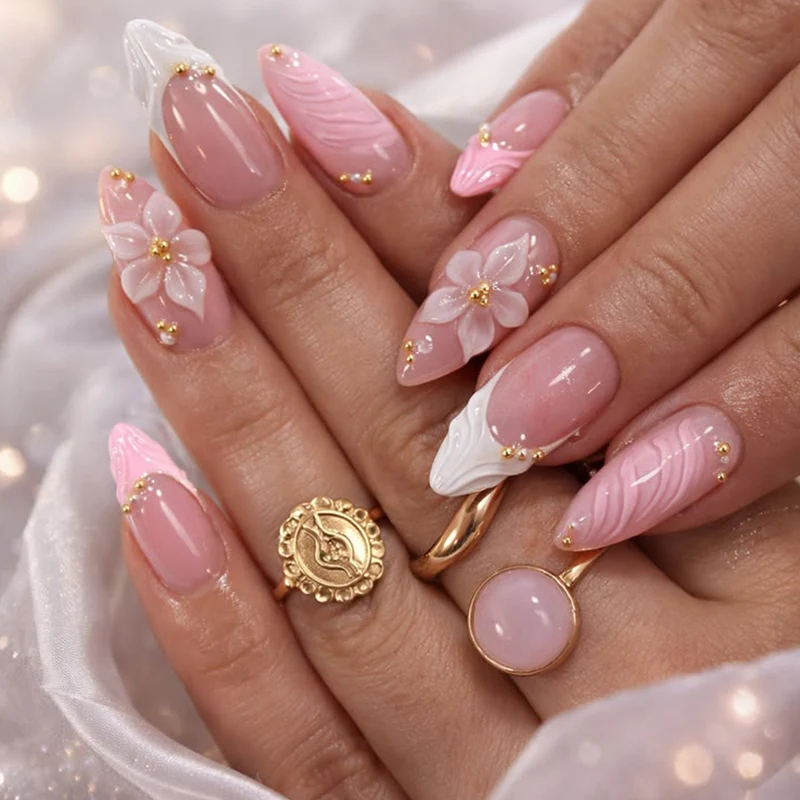 Elegant Floral 3D Nail Art Extensions Stornfield