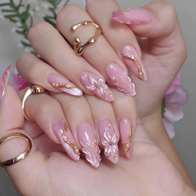 Elegant Floral 3D Acrylic Nail Extensions Stornfield