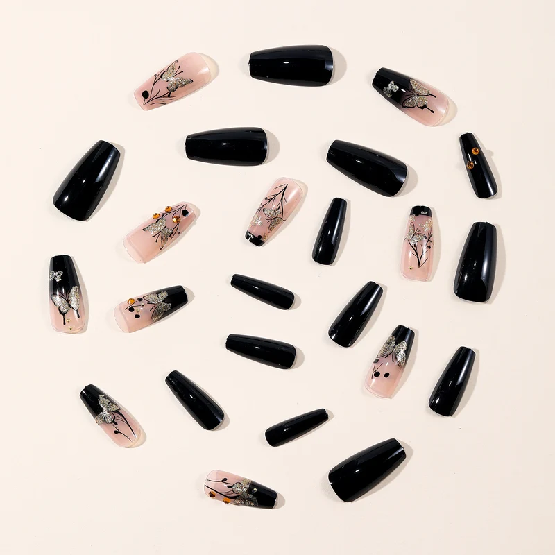 Elegant Butterfly-Themed 3D Nail Art Extensions Stornfield