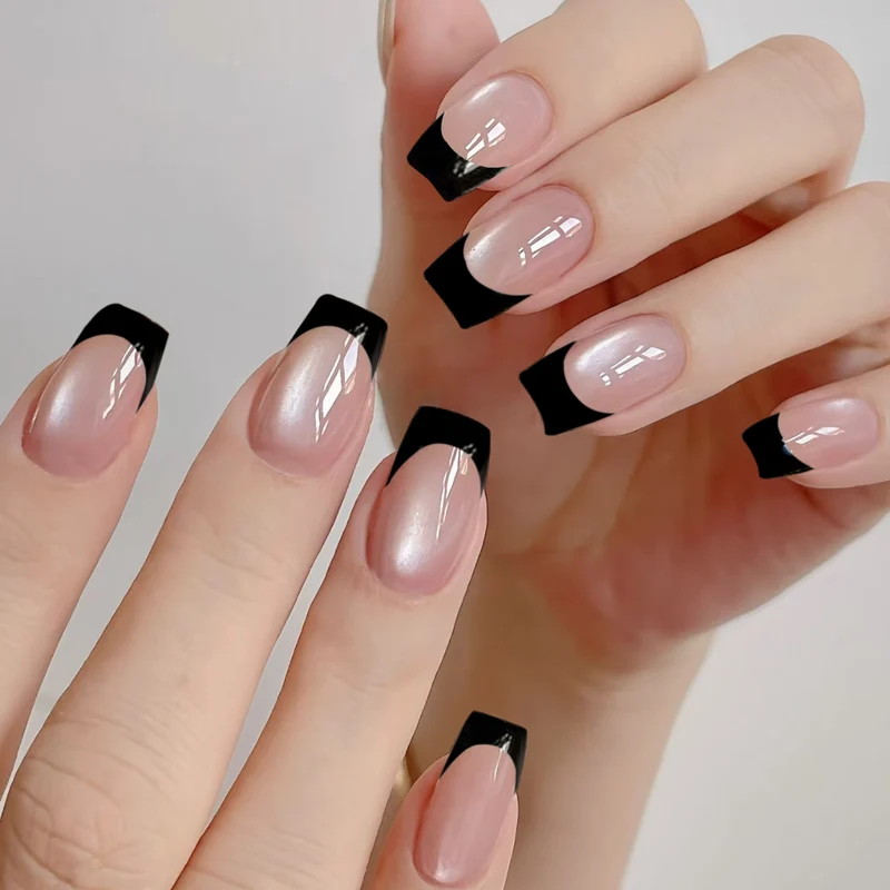 Elegant Black-Tipped Gel Nail Extensions Stornfield