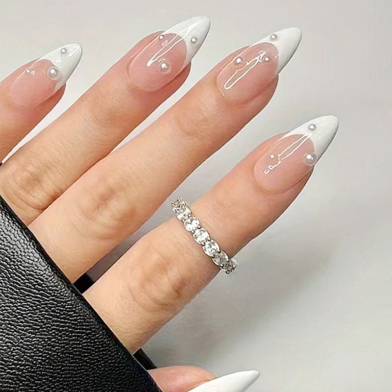 Elegant 3D Pearl Accent Stiletto Nail Art Extensions Stornfield