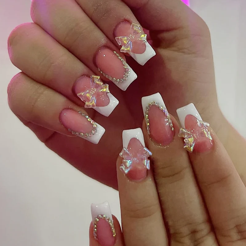 Elegant 3D French Tip Nail Extensions Stornfield