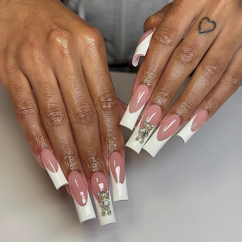 Elegant 3D French Tip Acrylic Nail Art Extensions Stornfield